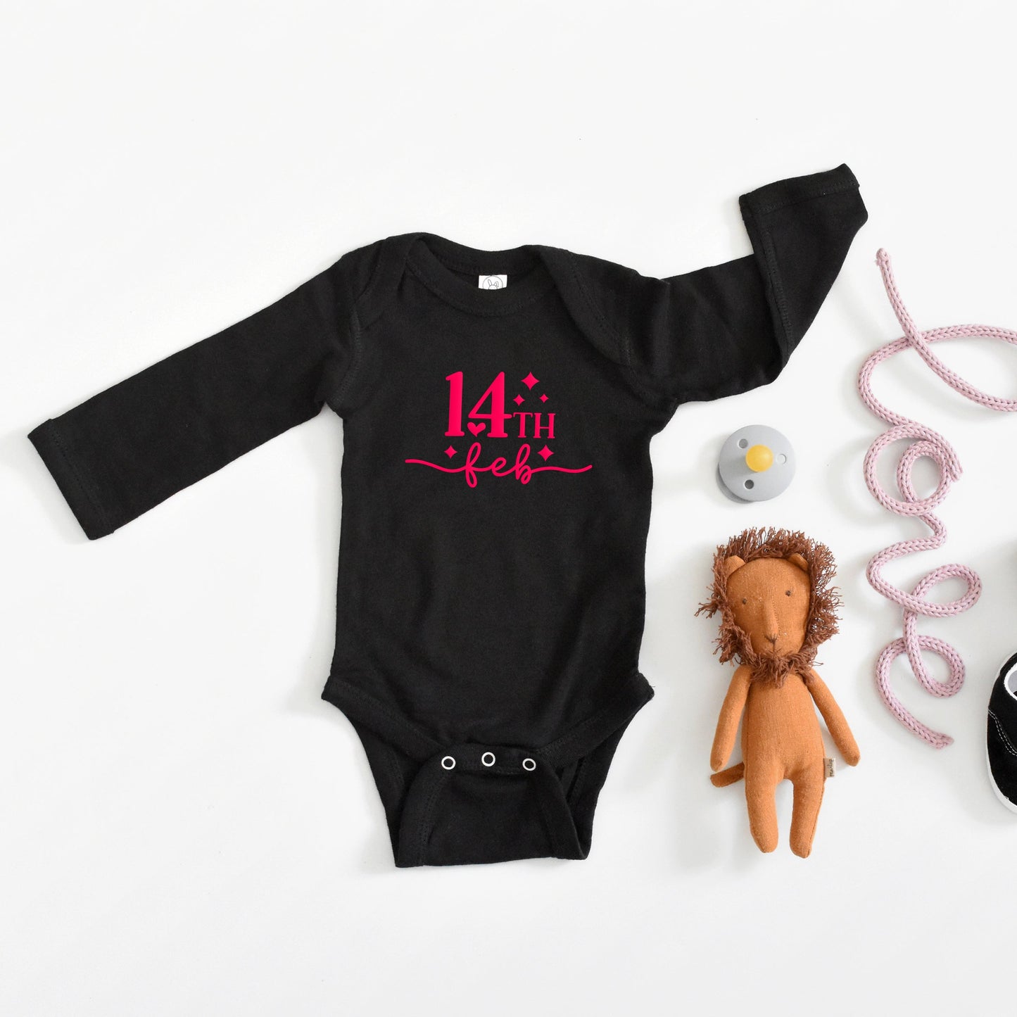 14th Feb Stars Puff Print | Baby Graphic Long Sleeve Bodysuit