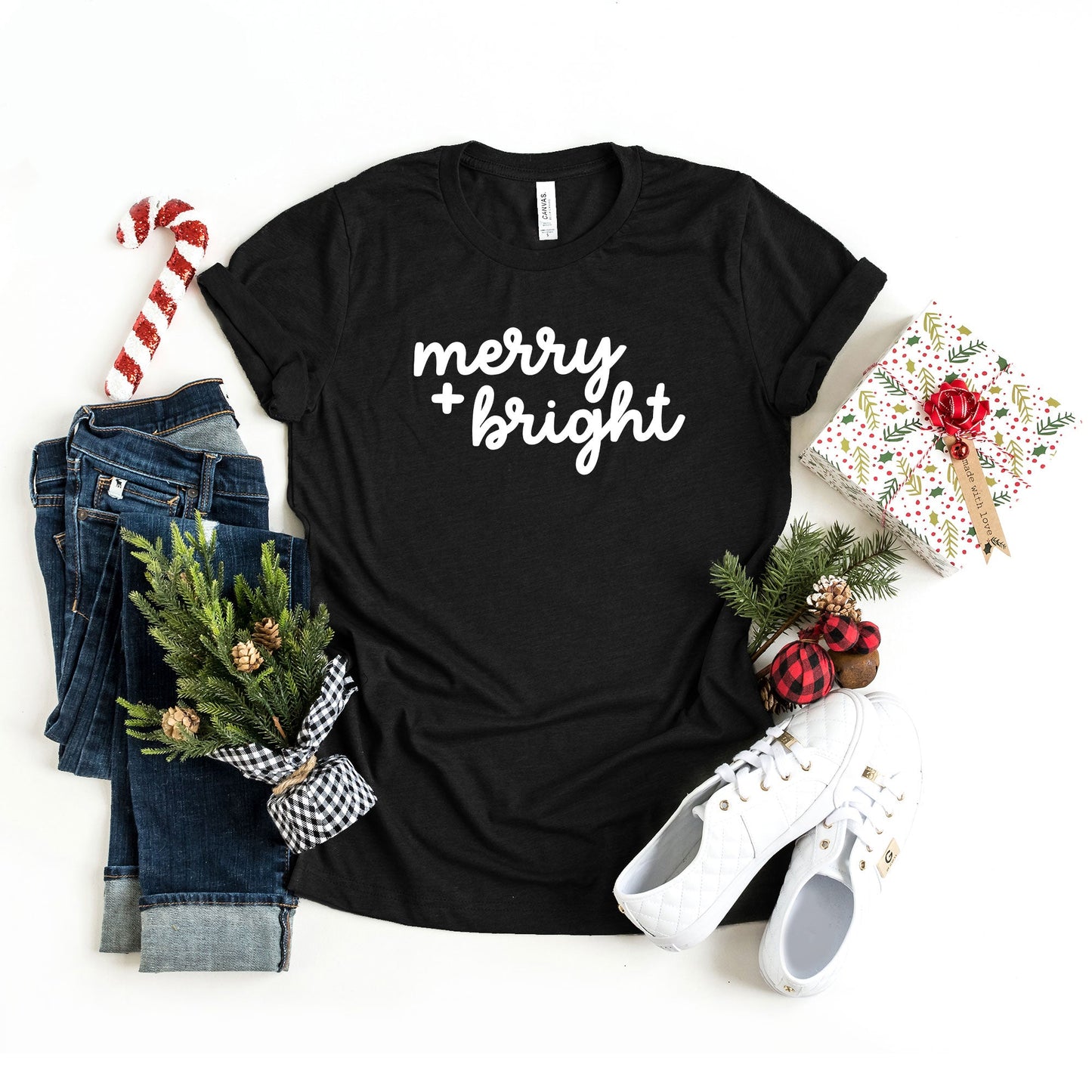 Merry and Bright Bold Cursive | Short Sleeve Crew Neck