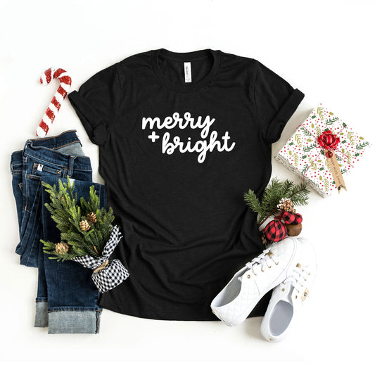 Merry and Bright Bold Cursive | Short Sleeve Crew Neck