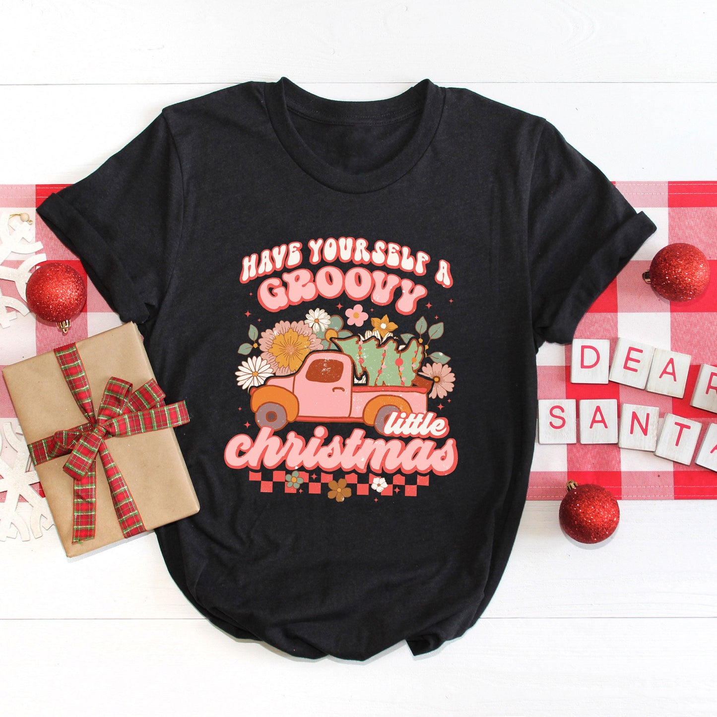 Groovy Little Christmas Truck | Short Sleeve Graphic Tee