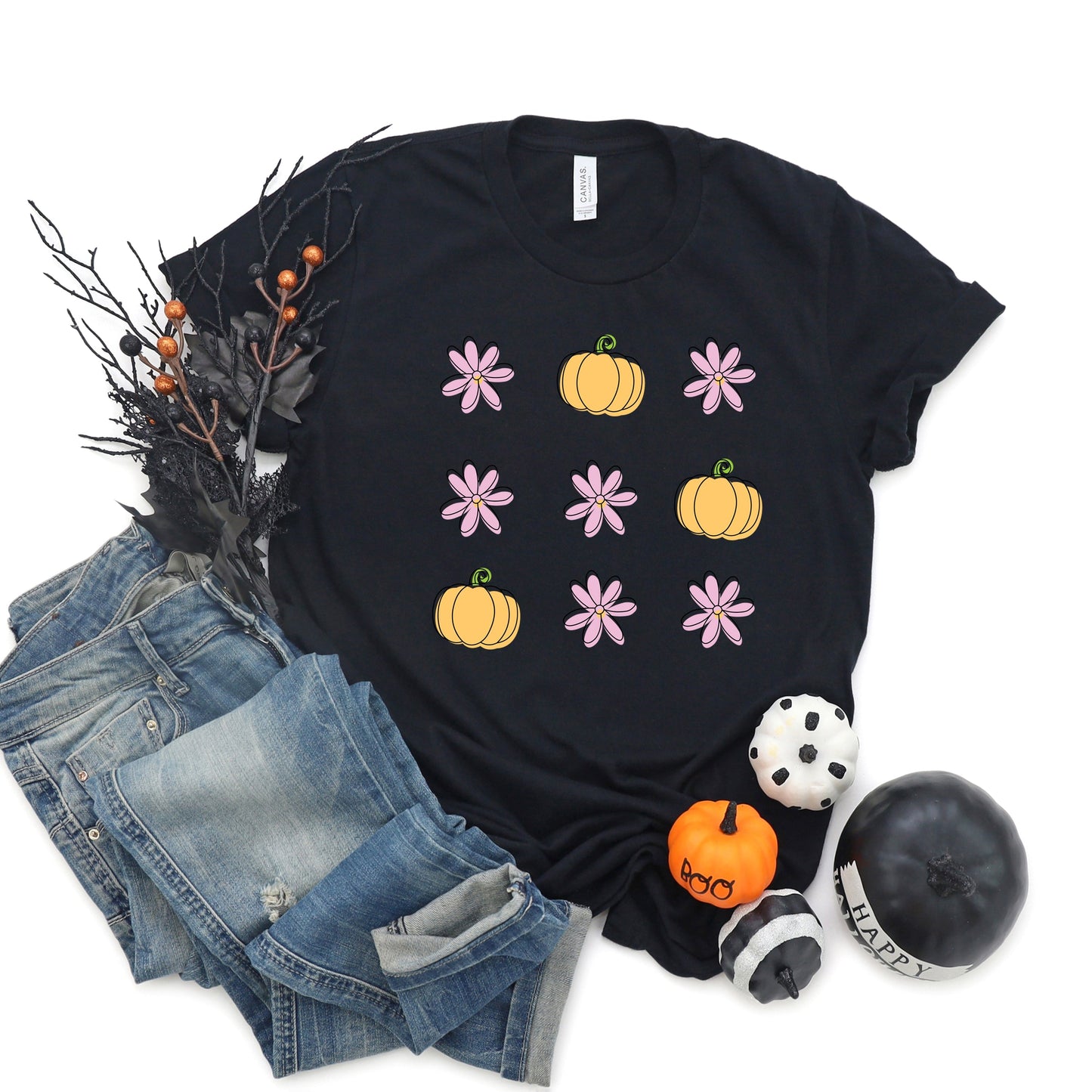 Pumpkin and Flowers | Short Sleeve Crew Neck