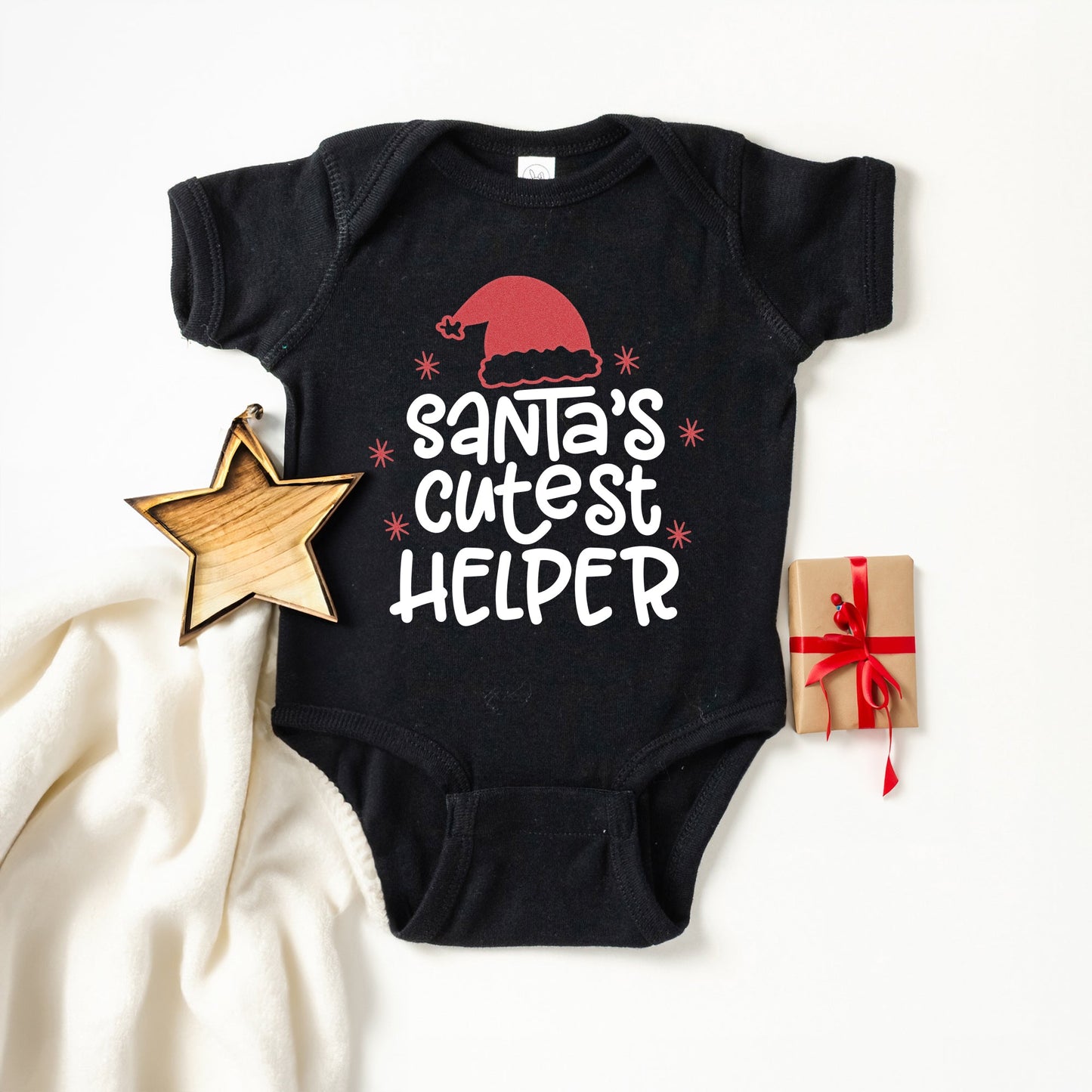 Santa's Cutest Helper Glitter | Baby Graphic Short Sleeve Bodysuit