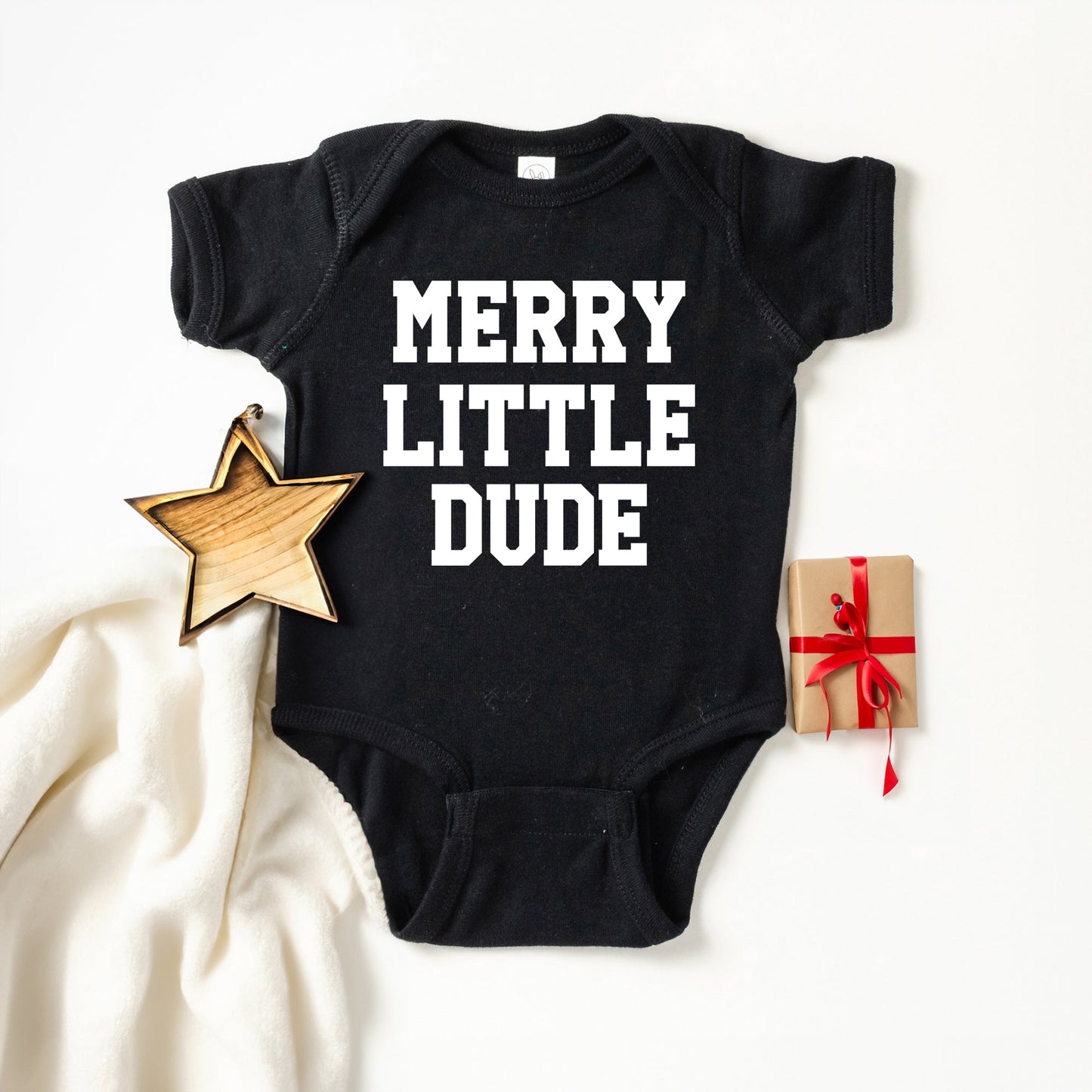 Merry Little Dude | Baby Graphic Short Sleeve Bodysuit