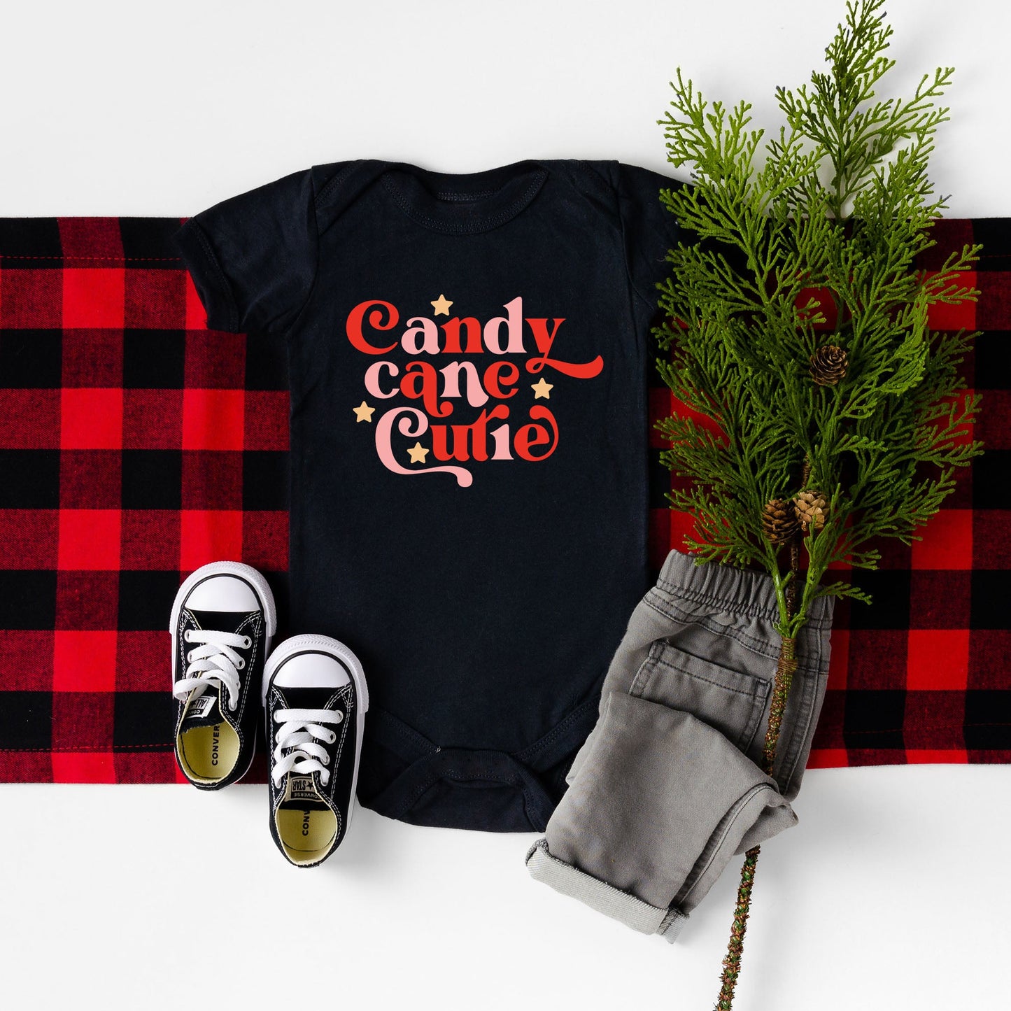 Candy Cane Cutie Stars | Baby Graphic Short Sleeve Bodysuit