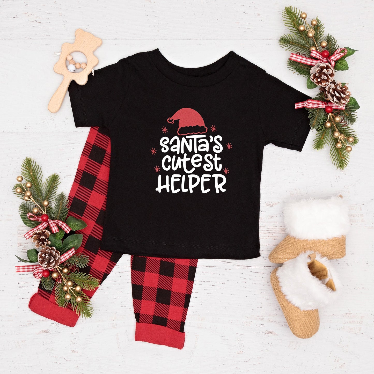 Santa's Cutest Helper Glitter | Toddler Graphic Short Sleeve Tee