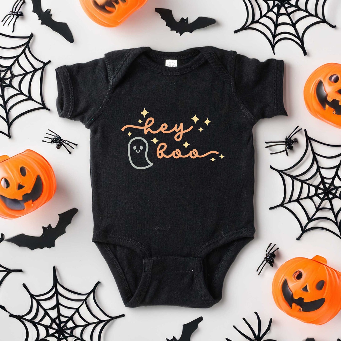 Hey Boo Ghost Kids | Baby Graphic Short Sleeve Bodysuit