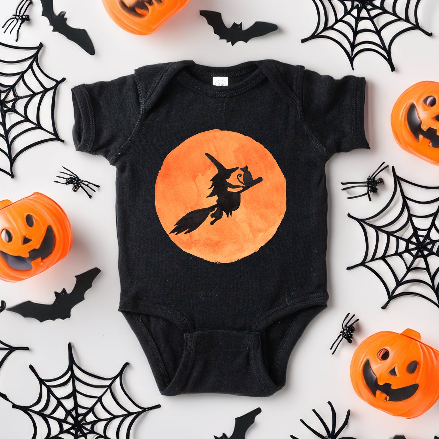Watercolor Witch On Broom | Baby Graphic Short Sleeve Bodysuit