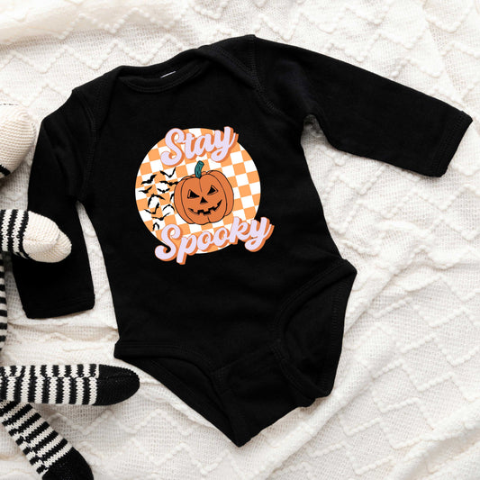 Stay Spooky Bats Checkered | Baby Graphic Long Sleeve Bodysuit