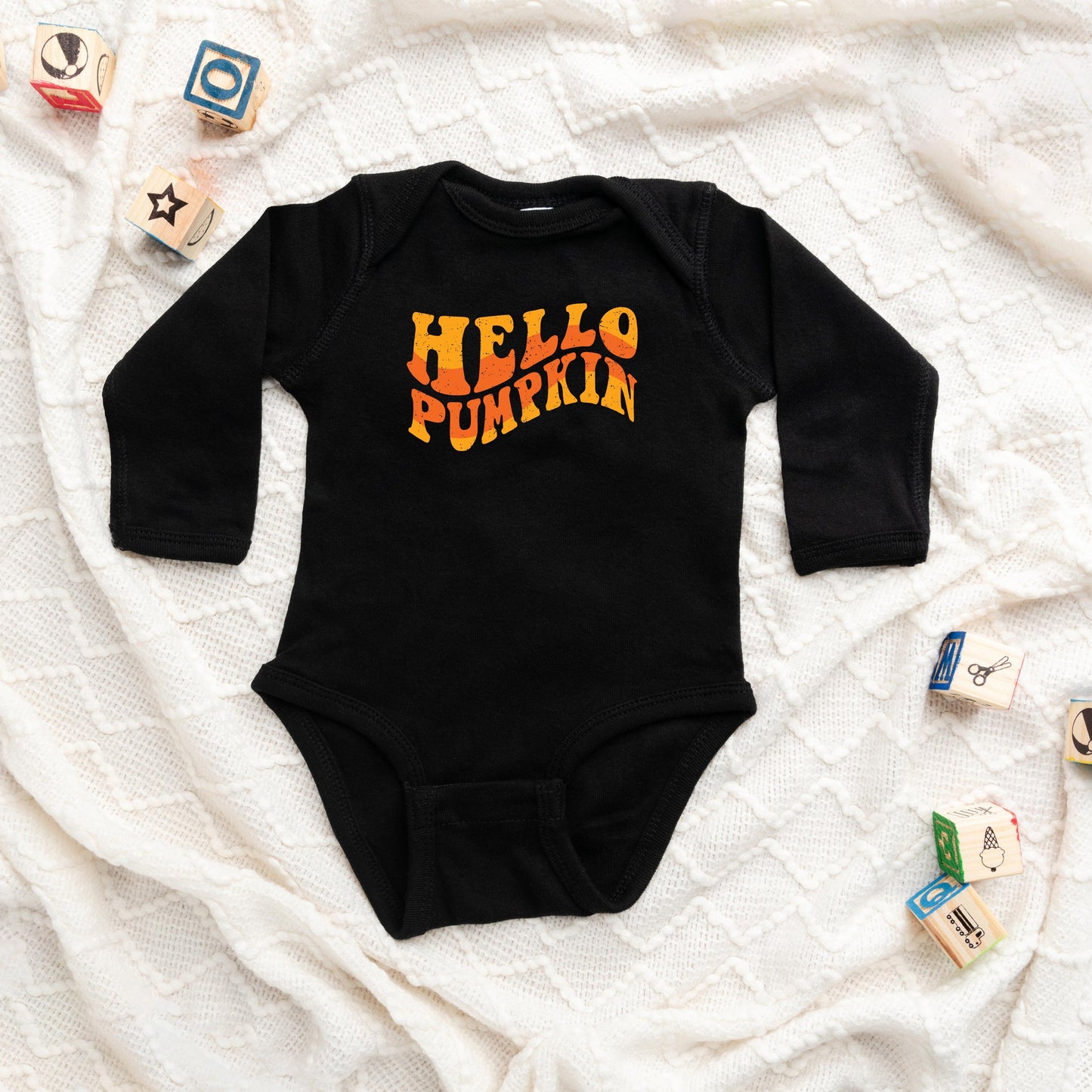 Hello Pumpkin Wavy | Baby Long Sleeve Bodysuit