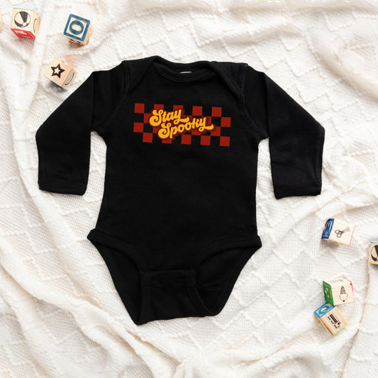 Stay Spooky Retro Checkered | Baby Long Sleeve Bodysuit