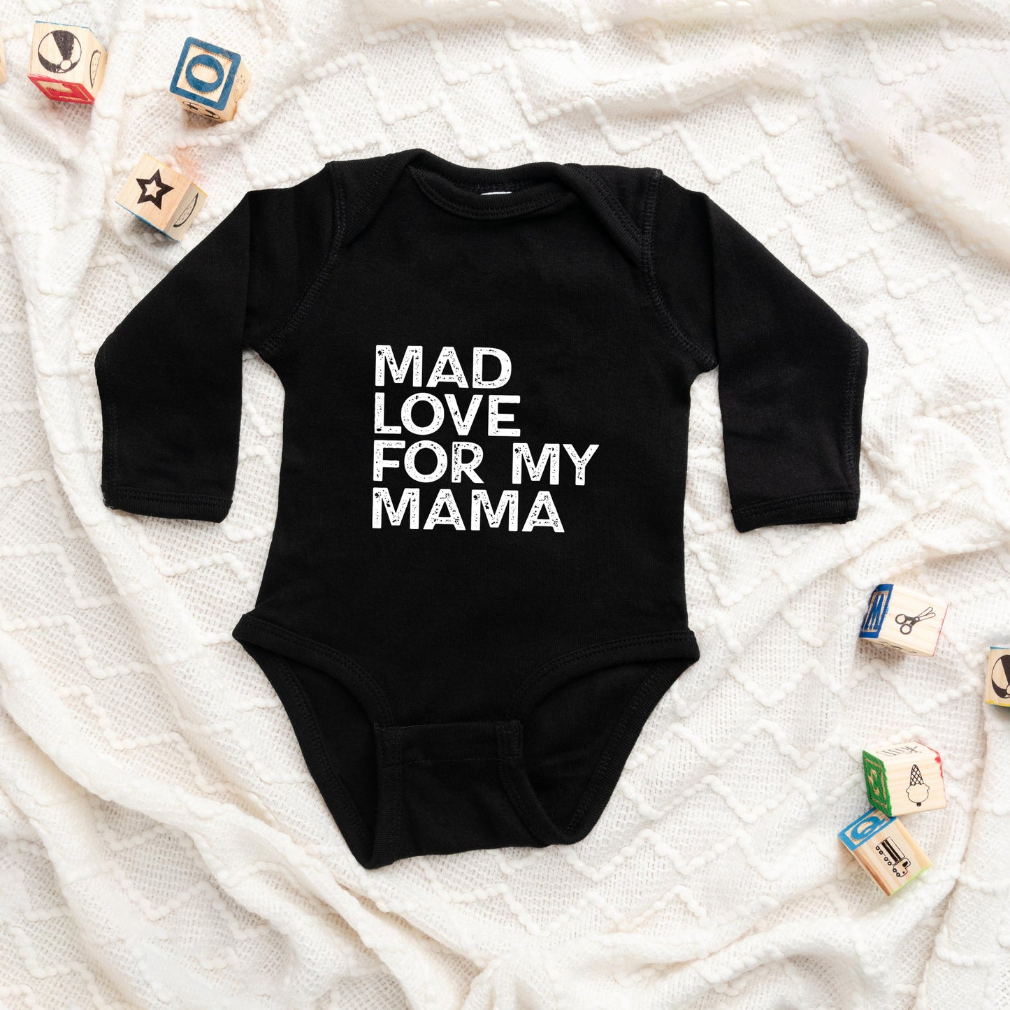 Mad Love For My Mama Distressed | Baby Long Sleeve Bodysuit