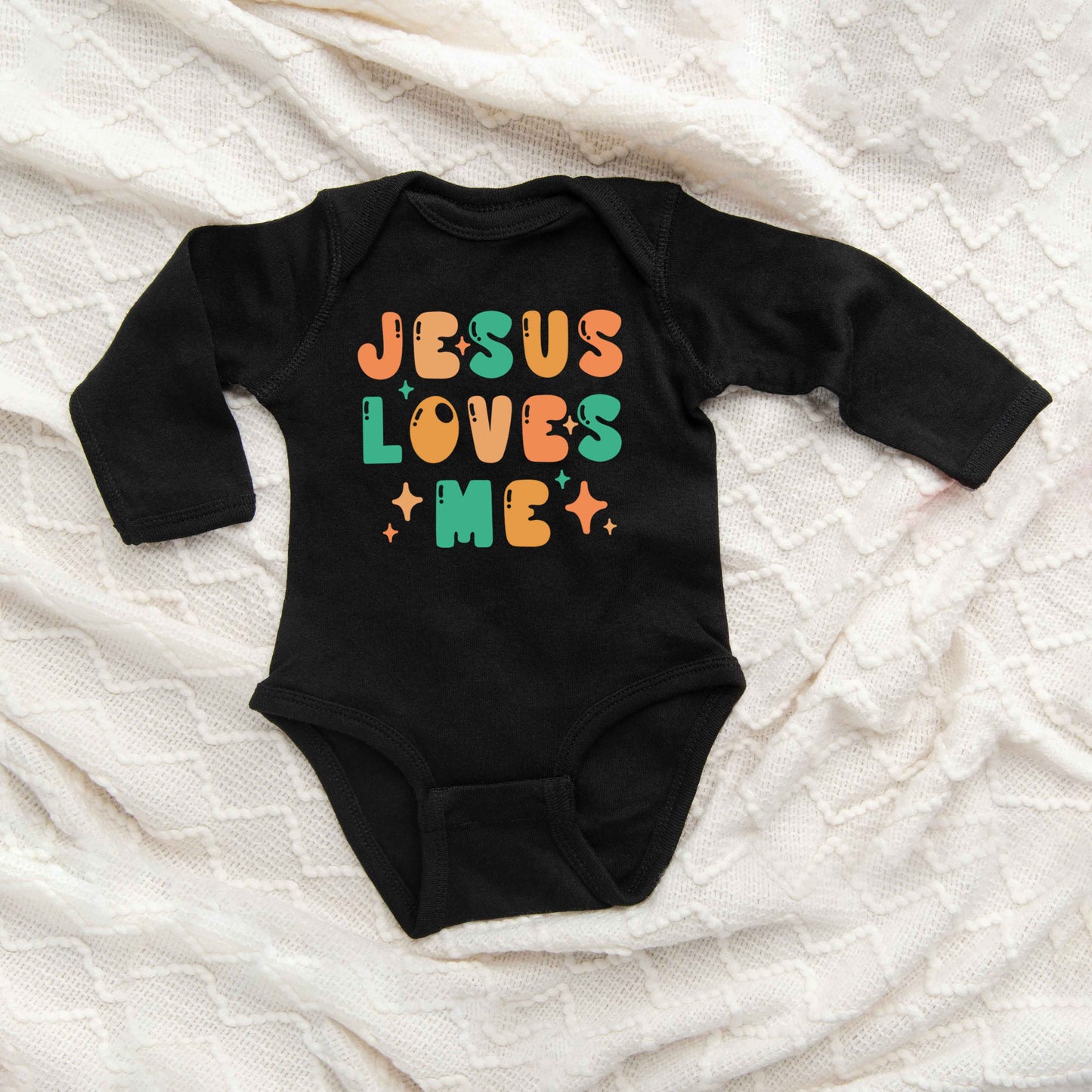 Jesus Loves Me Stars | Baby Graphic Long Sleeve Bodysuit