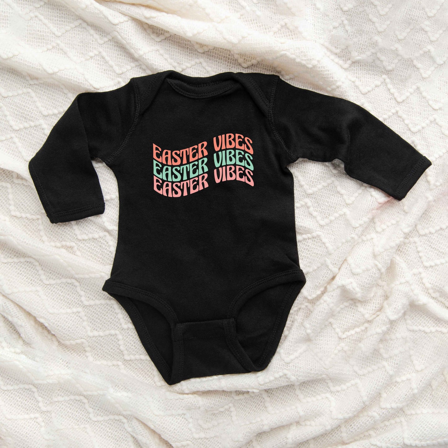 Easter Vibes Wavy Stacked | Baby Long Sleeve Bodysuit