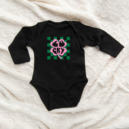 Lucky Clover Checkered | Baby Long Sleeve Bodysuit