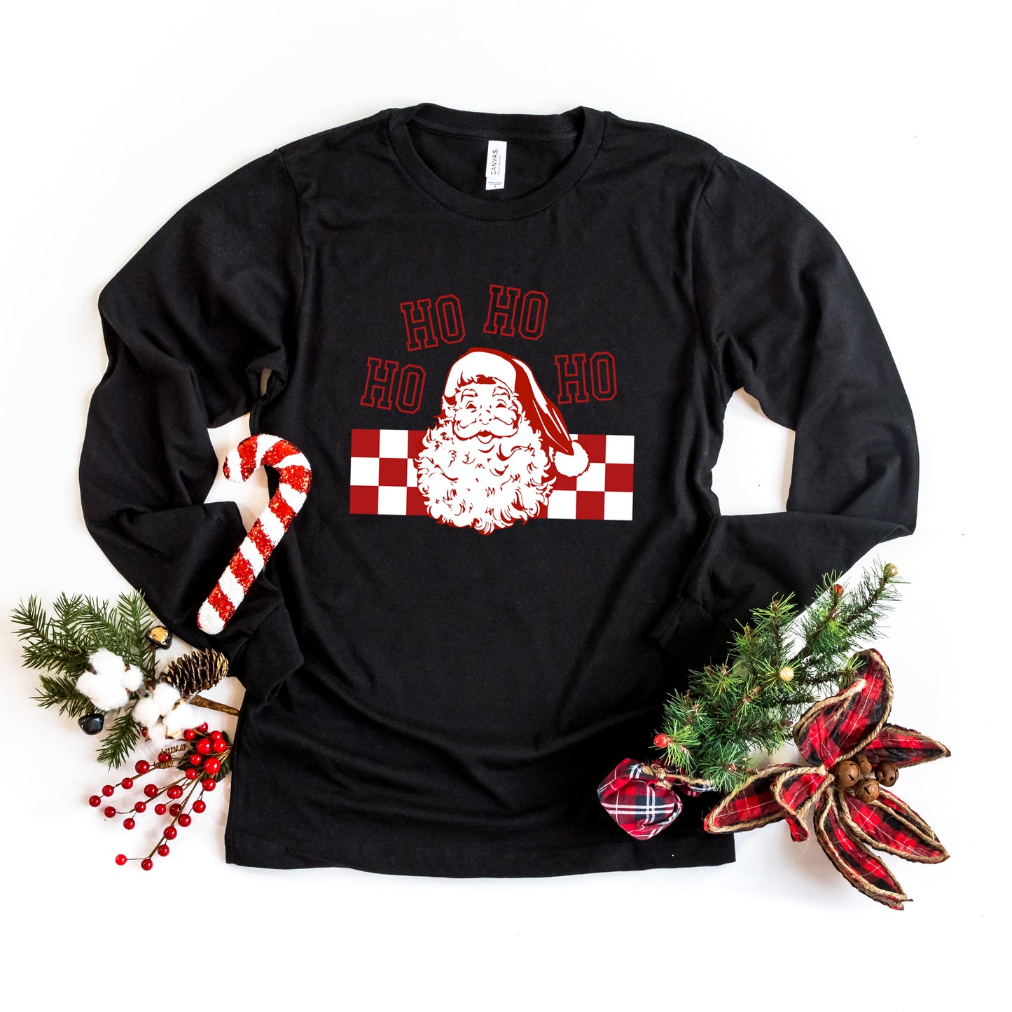 Ho Ho Ho Checkered | Long Sleeve Crew Neck