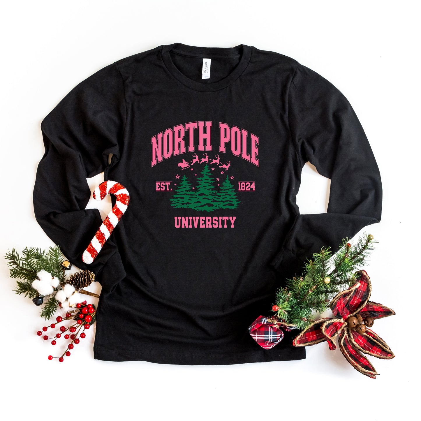 North Pole University Pink Trees | Long Sleeve Crew Neck