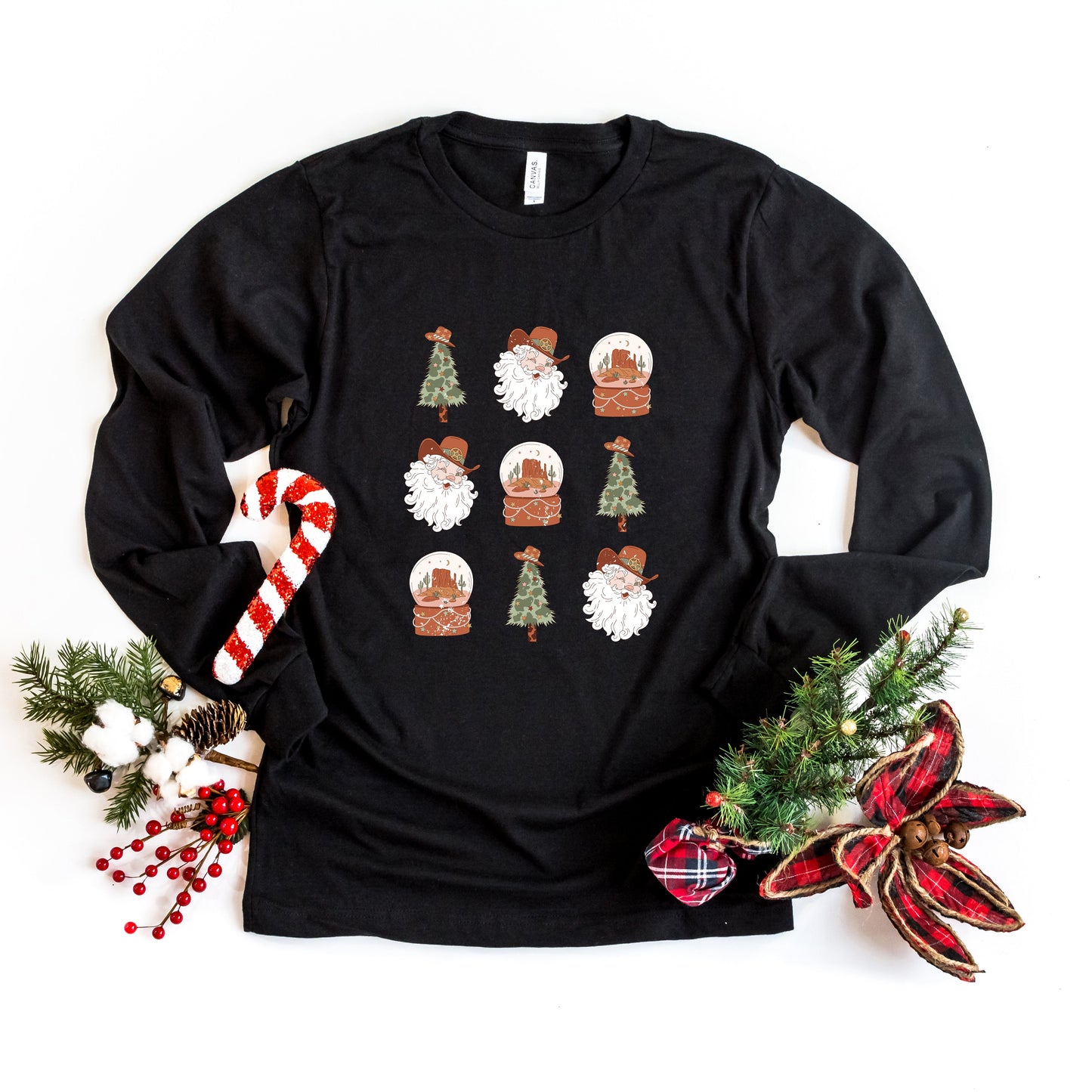 Western Santa Snowglobe | Long Sleeve Crew Neck