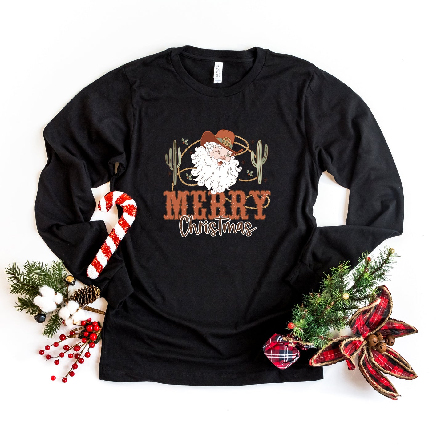 Cactus Western Santa | Long Sleeve Crew Neck