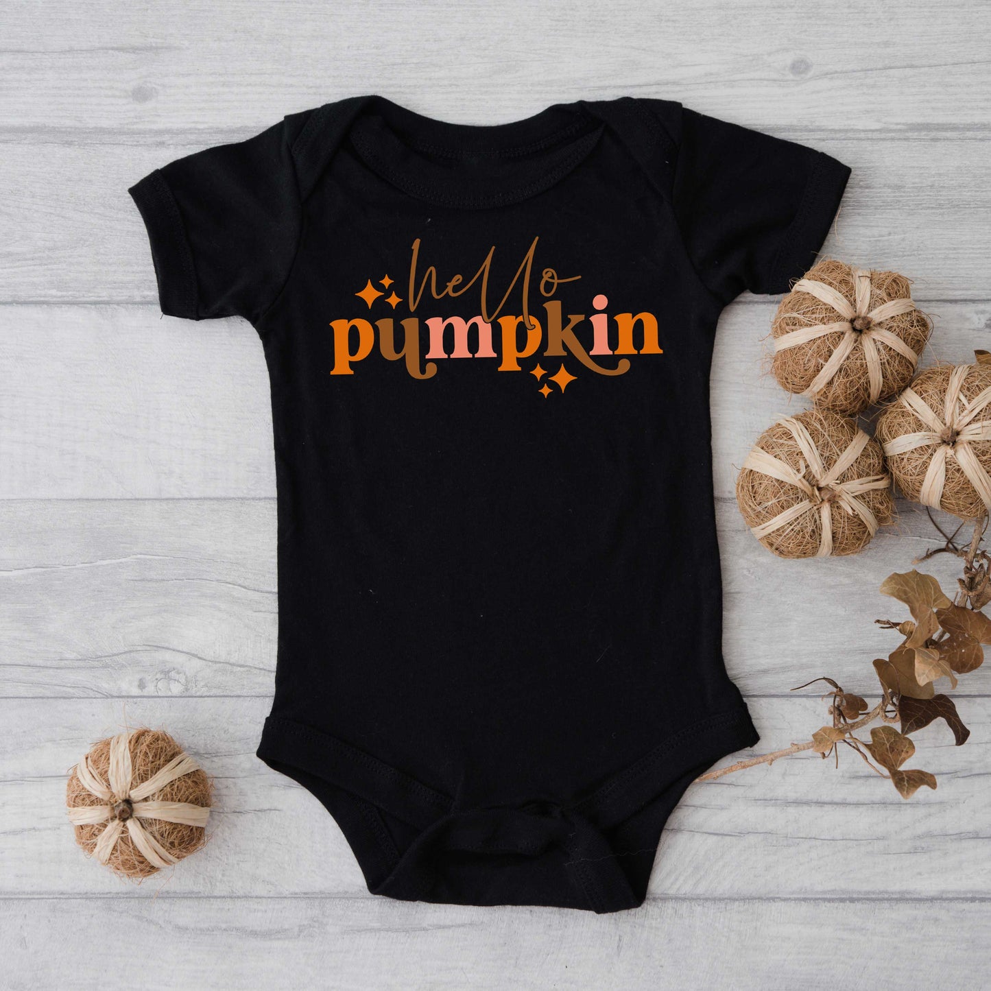 Hello Pumpkin Stars | Baby Graphic Short Sleeve Bodysuit