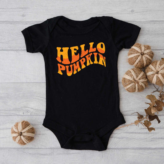 Hello Pumpkin Wavy | Baby Graphic Short Sleeve Bodysuit