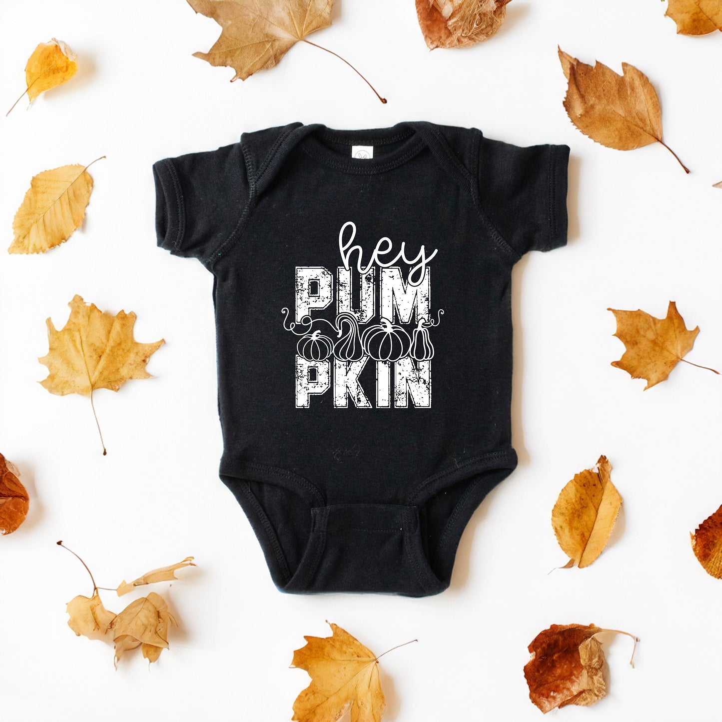 Hey Pumpkin Distressed | Baby Graphic Short Sleeve Bodysuit