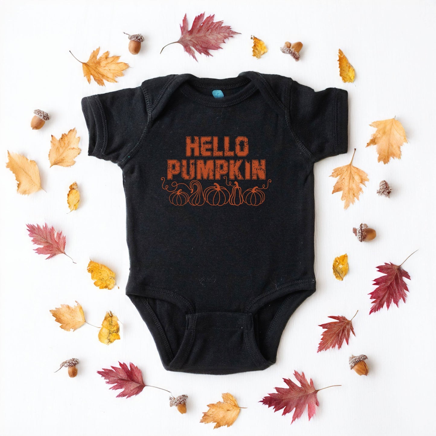 Hello Pumpkin Distressed | Baby Graphic Short Sleeve Bodysuit