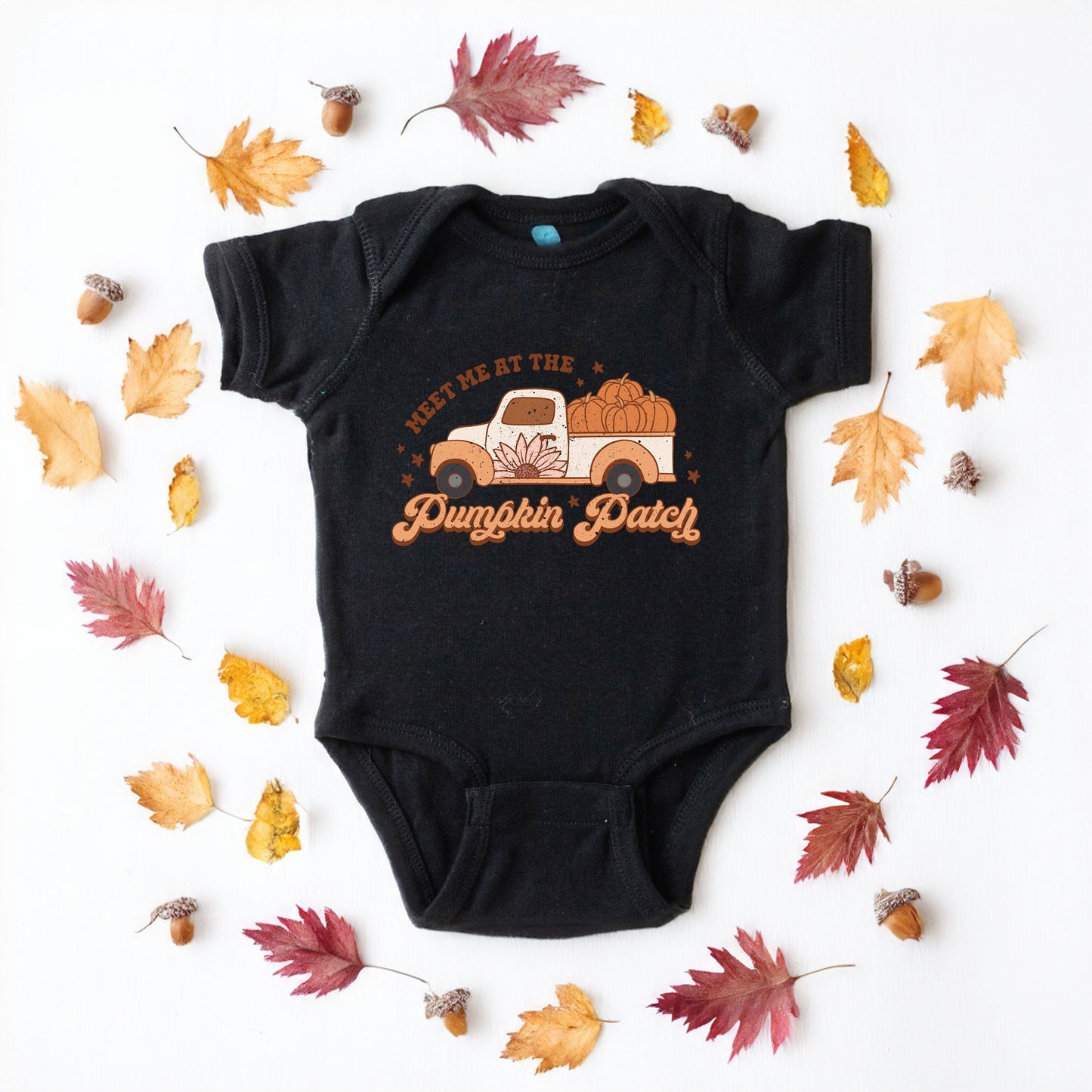 Meet Me Pumpkin Patch Colorful | Baby Graphic Short Sleeve Bodysuit