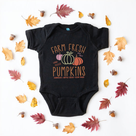Colorful Farm Fresh Pumpkins | Baby Graphic Short Sleeve Bodysuit