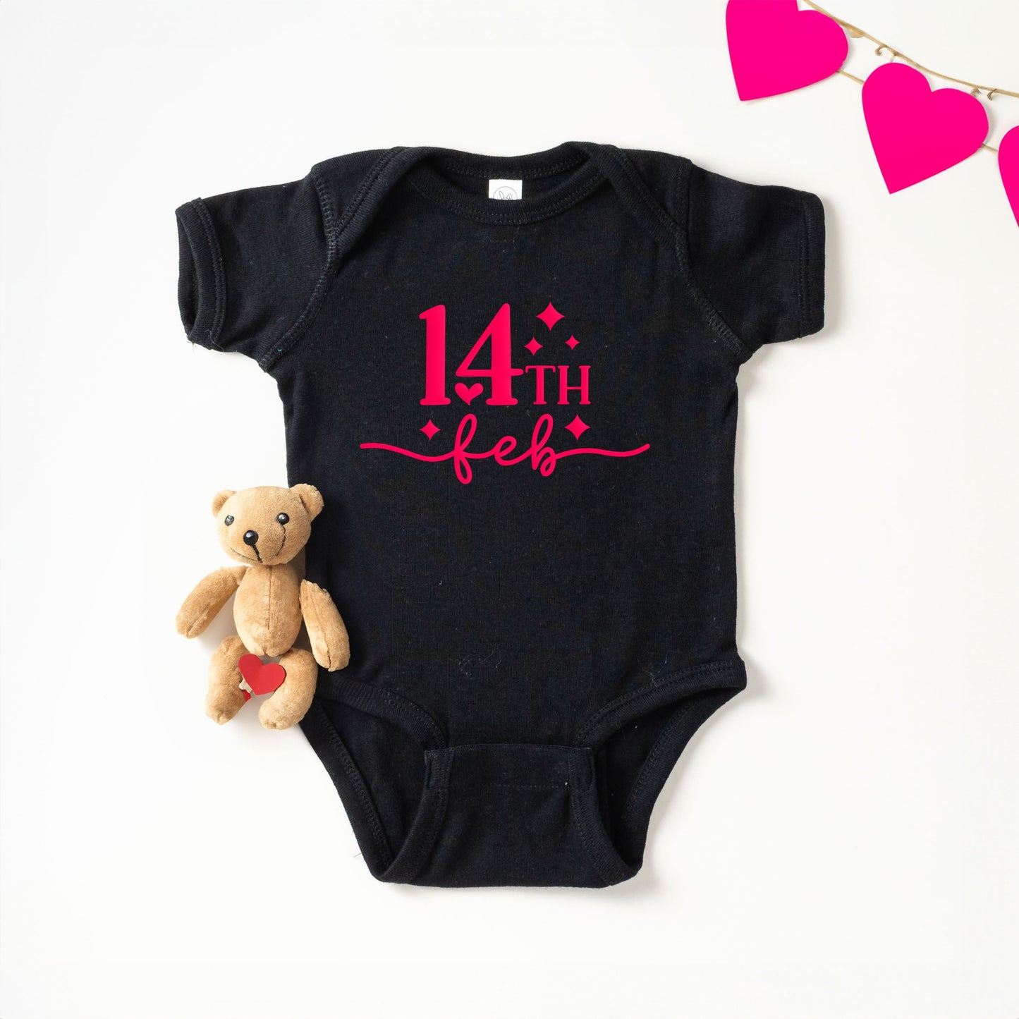 14th Feb Stars Puff Print | Baby Graphic Short Sleeve Bodysuit