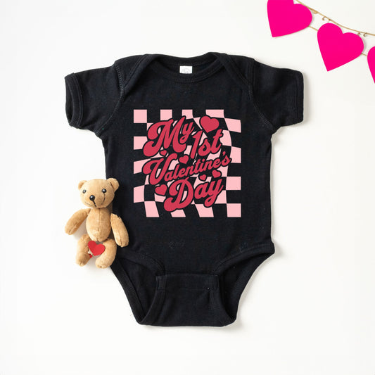 My First Valentine's Checkered | Baby Graphic Short Sleeve Bodysuit