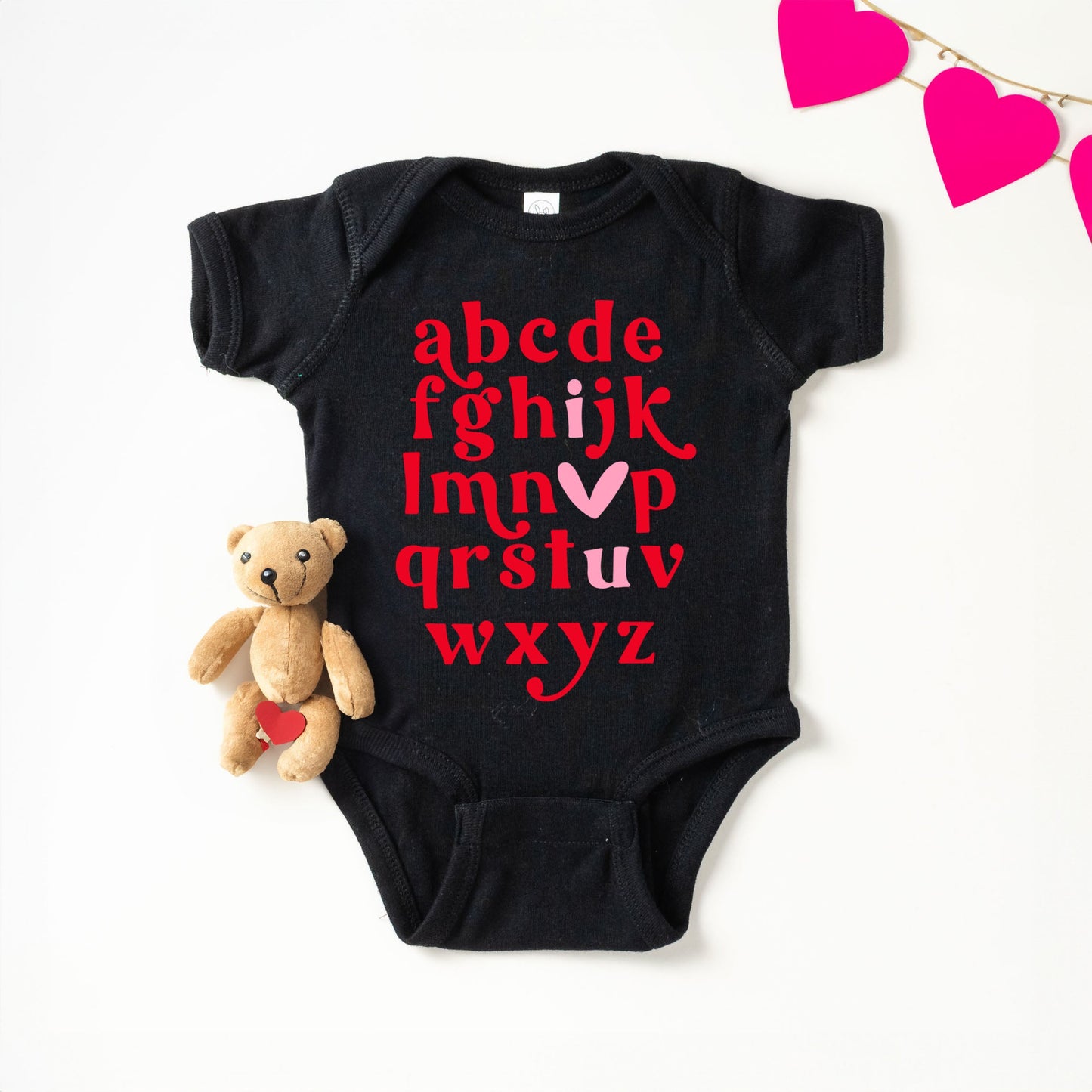 Vday Alphabet | Baby Graphic Short Sleeve Bodysuit