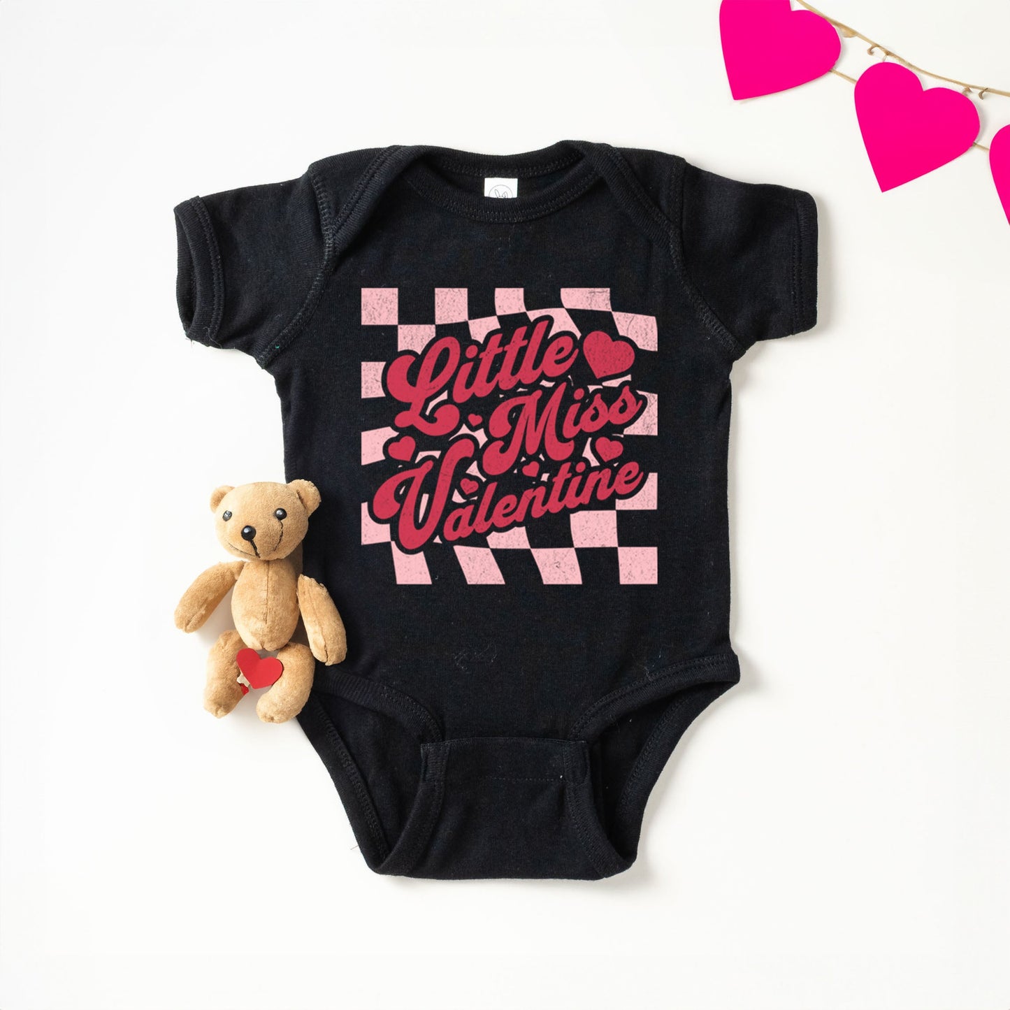 Checkered Little Miss Valentine | Baby Graphic Short Sleeve Bodysuit