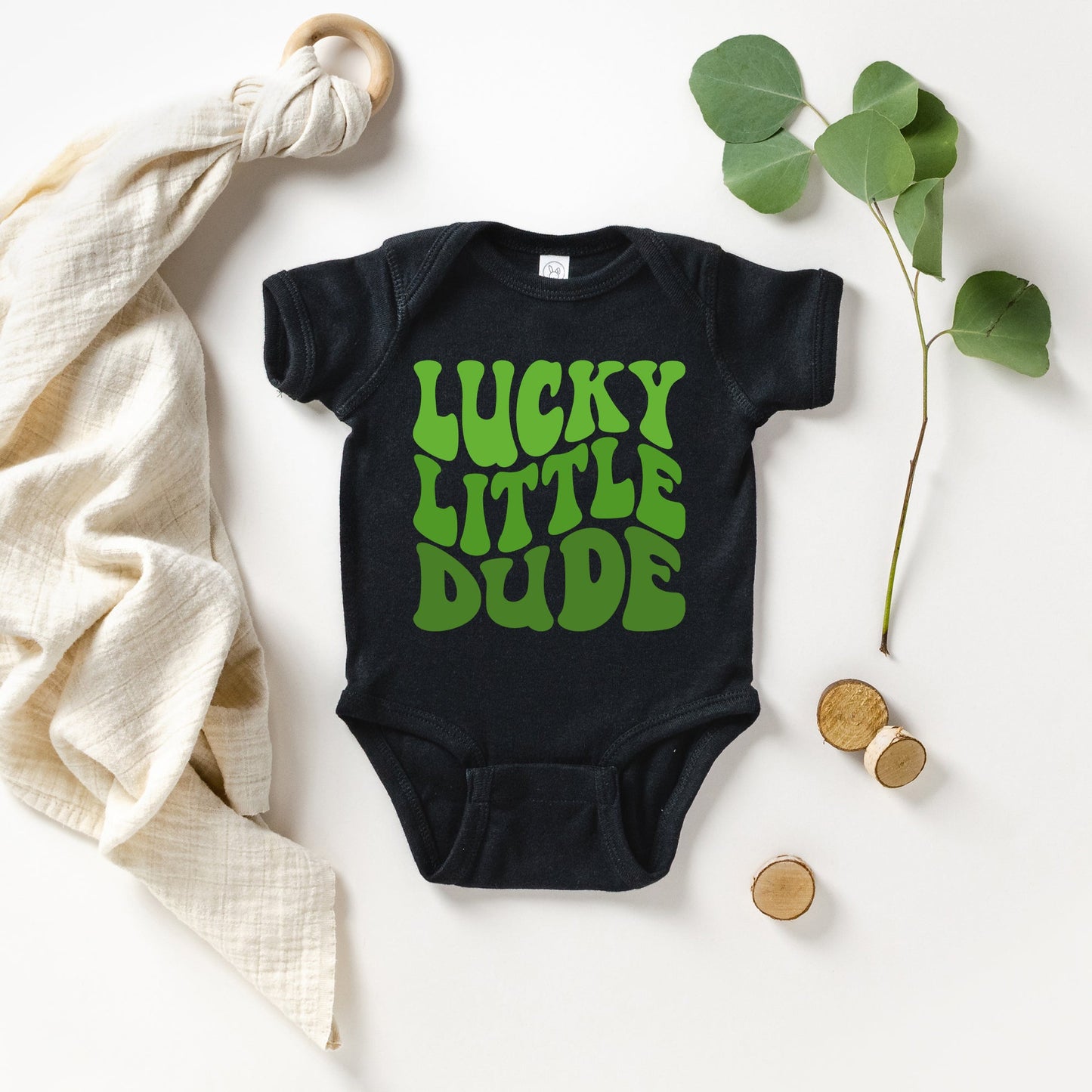 Lucky Little Dude Wavy | Baby Graphic Short Sleeve Bodysuit