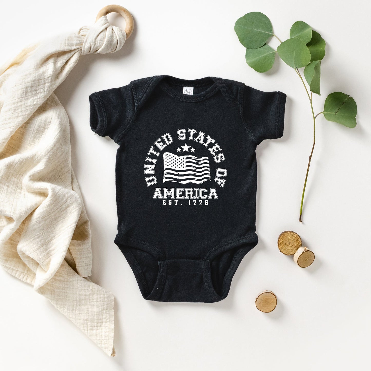 USA Flag Circle | Baby Graphic Short Sleeve Bodysuit