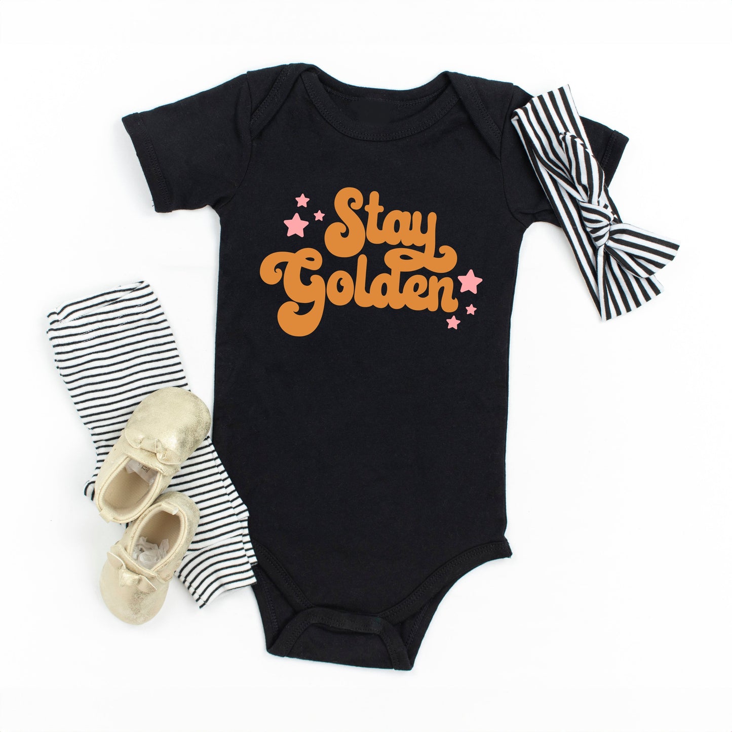 Stay Golden Stars | Baby Graphic Short Sleeve Bodysuit