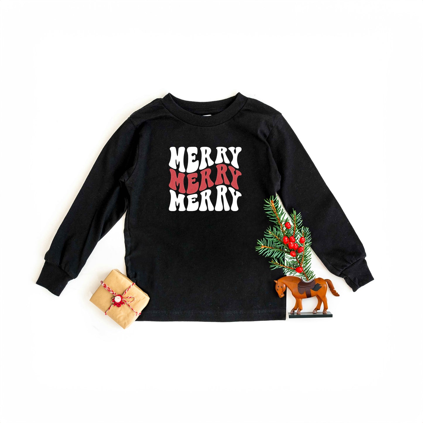 Merry Stacked Wavy Glitter | Toddler Graphic Long Sleeve Tee
