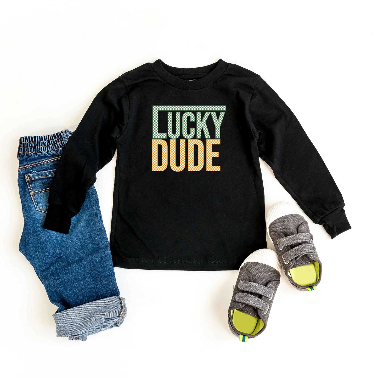 Block Checkered Lucky Dude | Youth Long Sleeve Tee