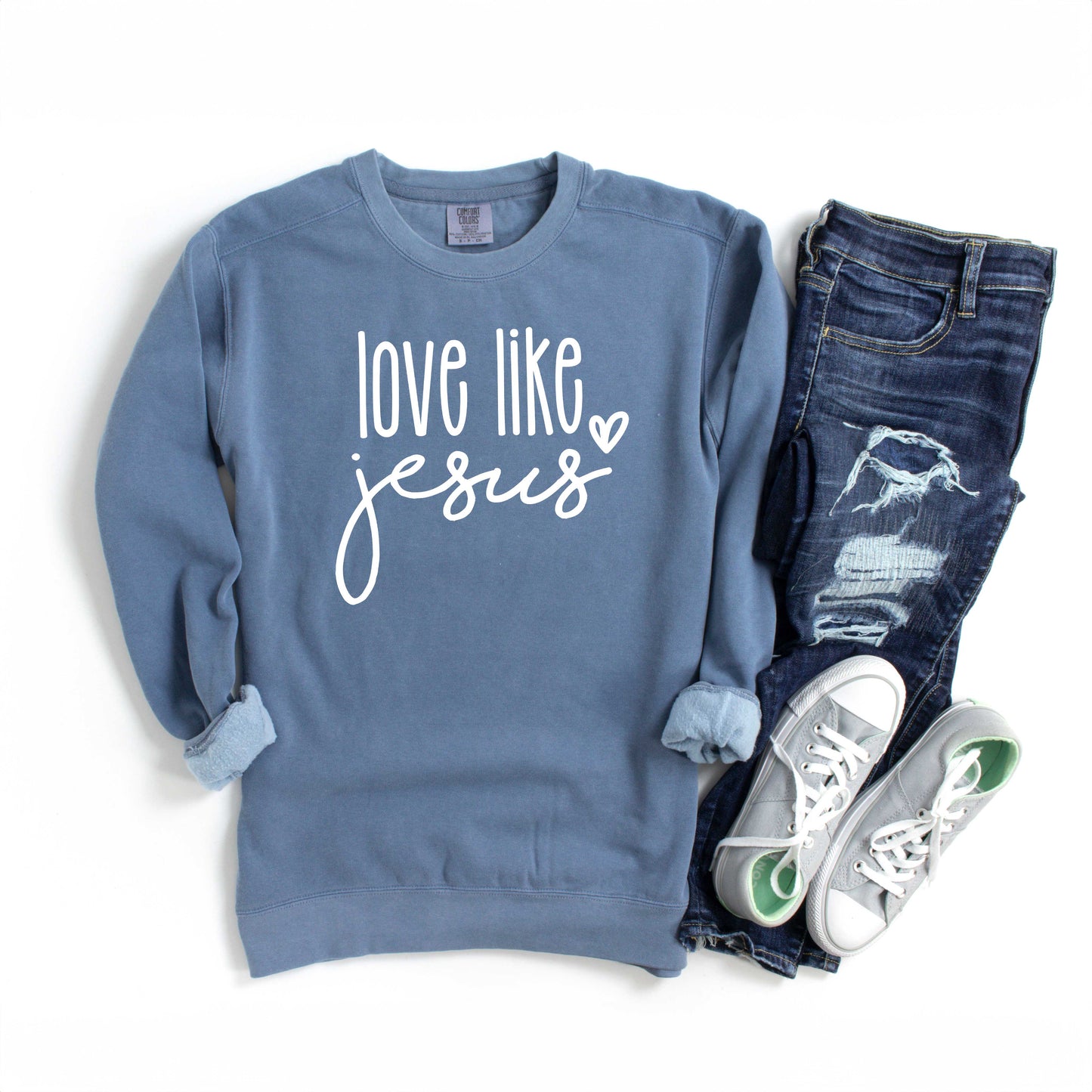 Love Like Jesus Cursive Heart | Garment Dyed Sweatshirt
