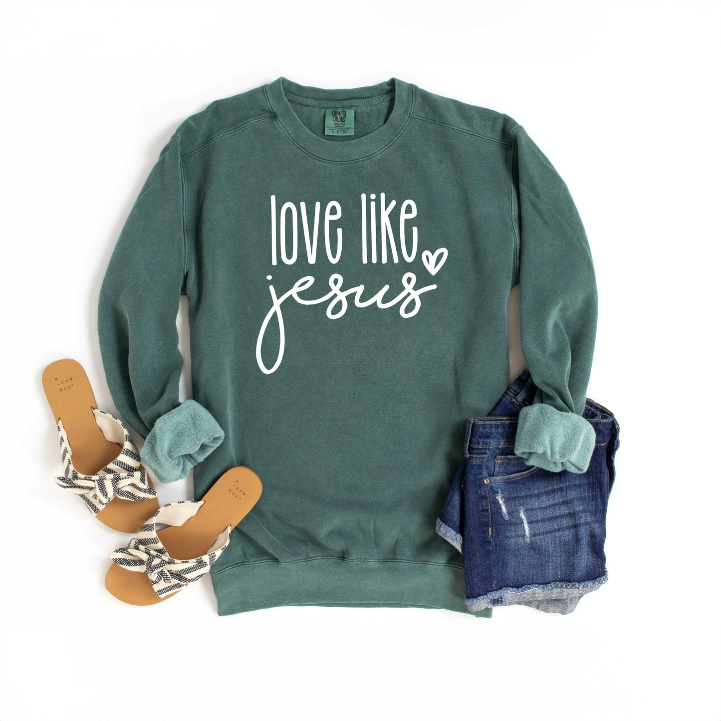 Love Like Jesus Cursive Heart | Garment Dyed Sweatshirt