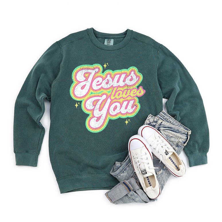 Jesus Loves You Stars | Garment Dyed Sweatshirt