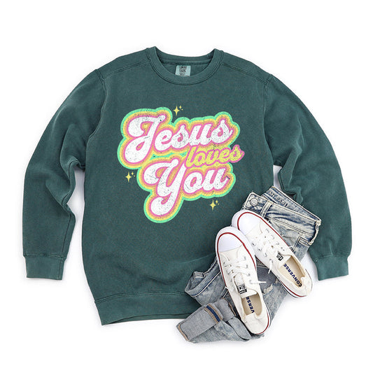 Jesus Loves You Stars | Garment Dyed Sweatshirt