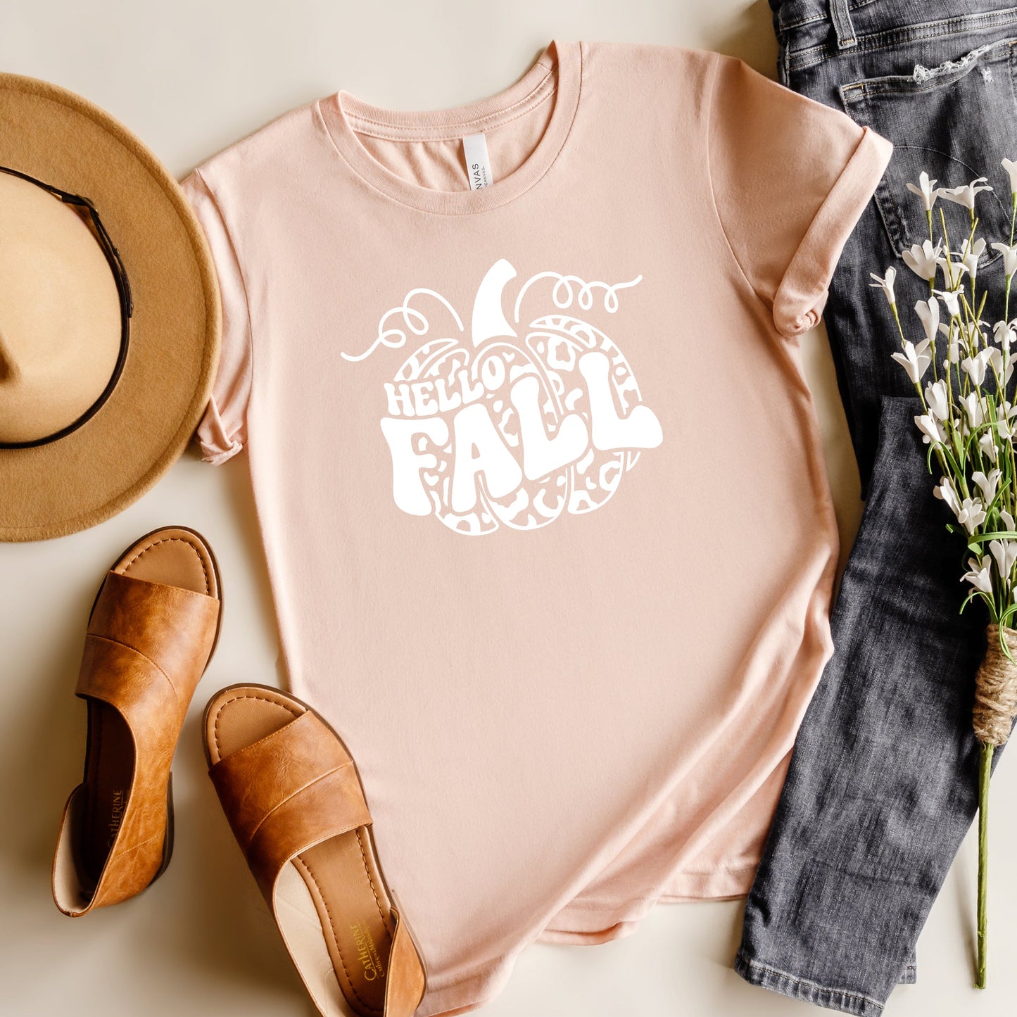 Hello Fall Leopard Pumpkin | Short Sleeve Graphic Tee