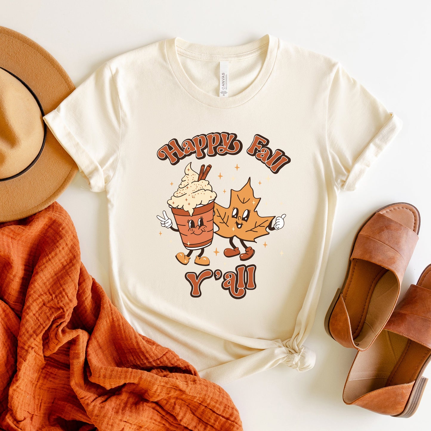 Retro Happy Fall Ya'll Leaf | Short Sleeve Graphic Tee