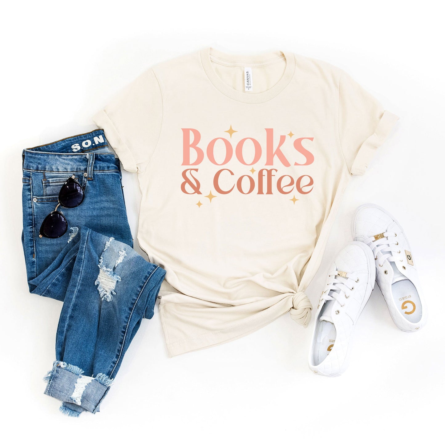 Books And Coffee Stars | Short Sleeve Graphic Tee