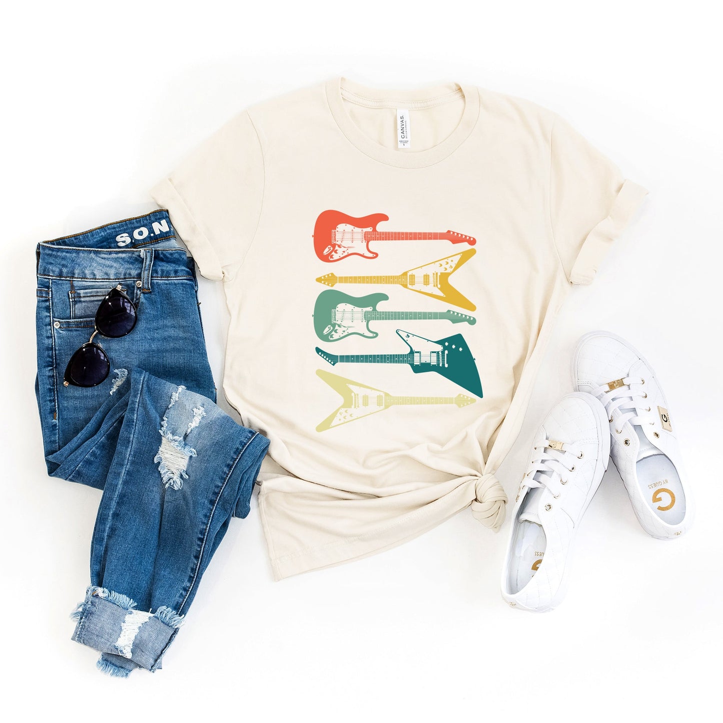 Colorful Electric Guitar Stacked | Short Sleeve Graphic Tee
