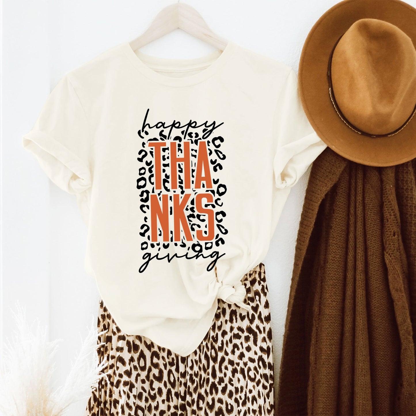 Happy Thanksgiving Orange Leopard | Short Sleeve Graphic Tee