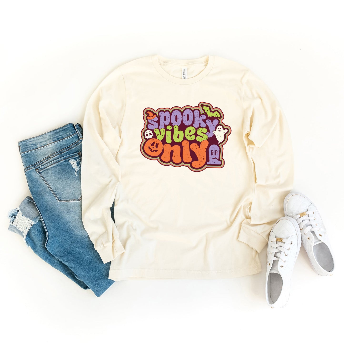 Spooky Vibes Only Retro | Long Sleeve Crew Neck