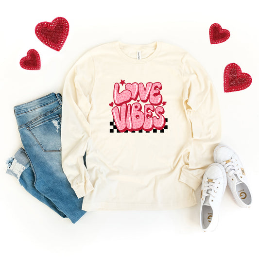 Love Vibes Stars Checkered | Long Sleeve Crew Neck