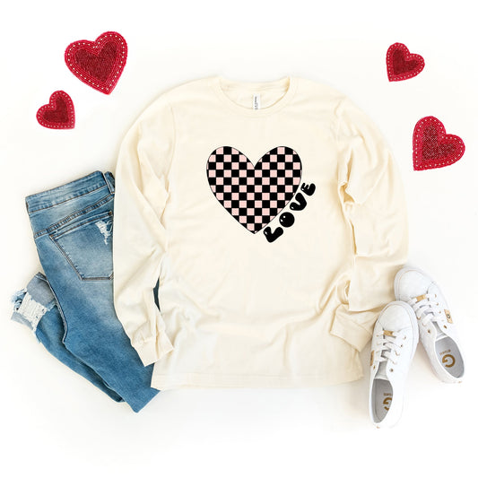 Checkered Heart Black | Long Sleeve Crew Neck