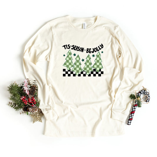 Be Jolly Checkered Tree | Long Sleeve Crew Neck